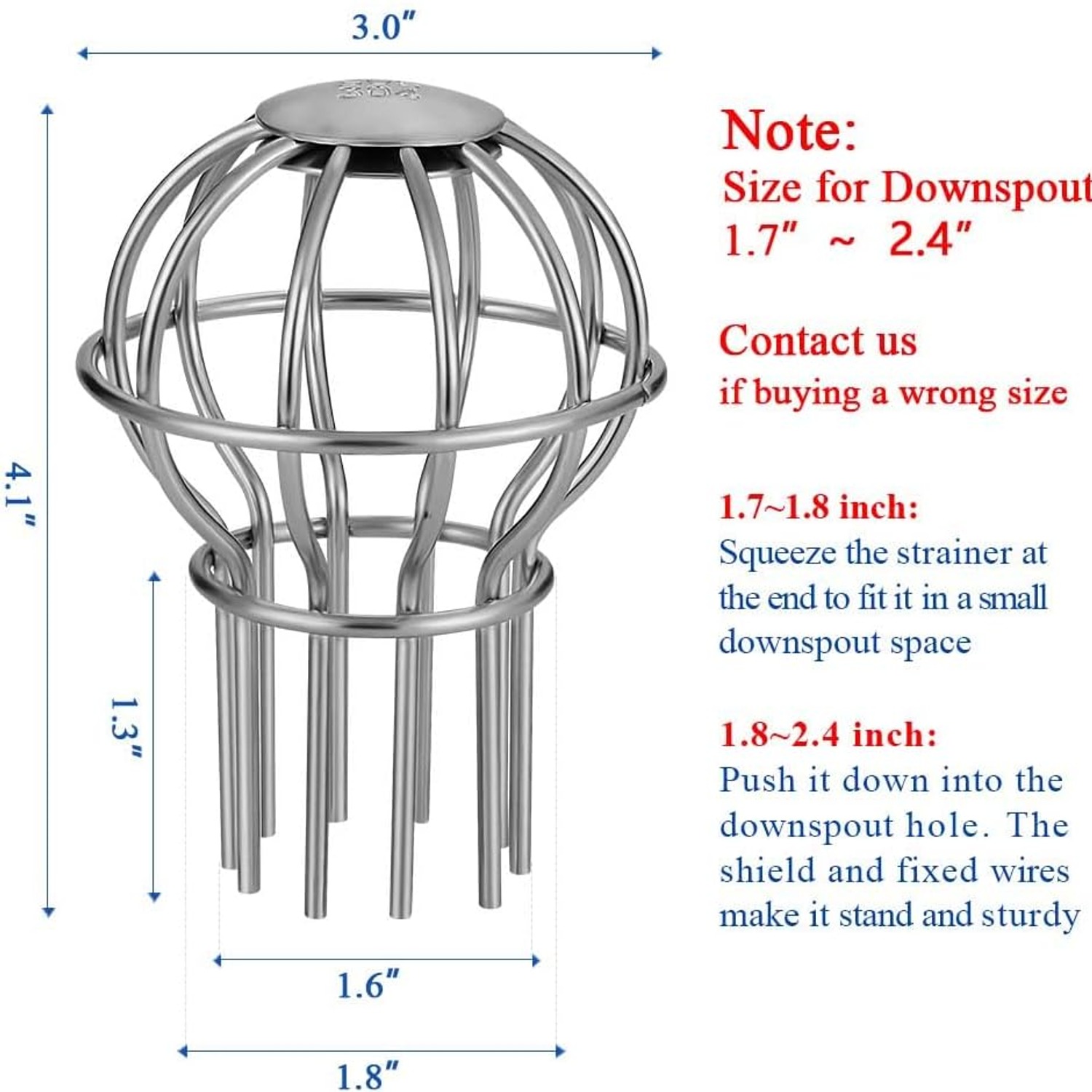 Stainless Steel Round Downspout Strainer, 2 Inch (4 Pack): image 2