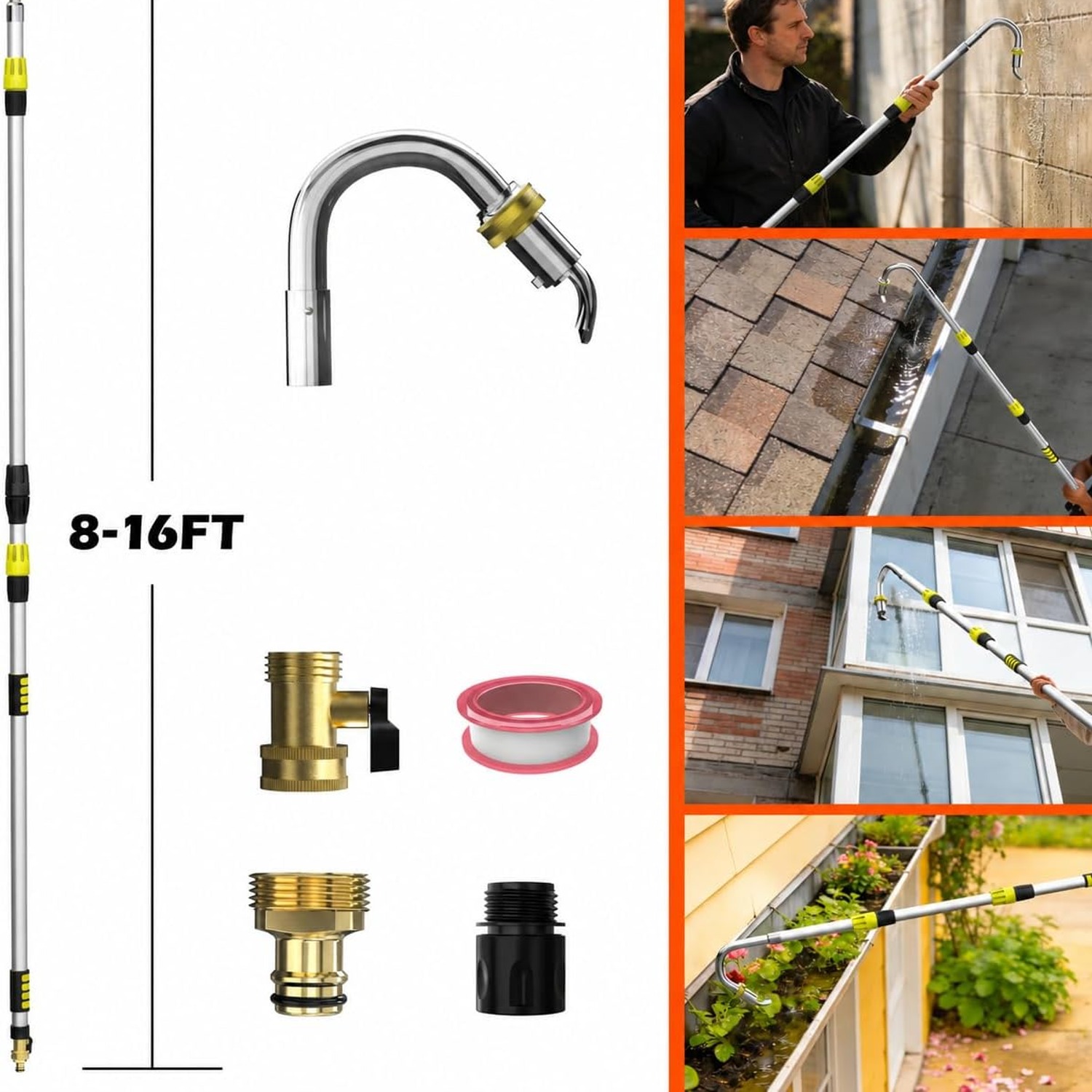 Gutter Cleaning Tool with Telescopic Pole, 24 ft Reach: image 3