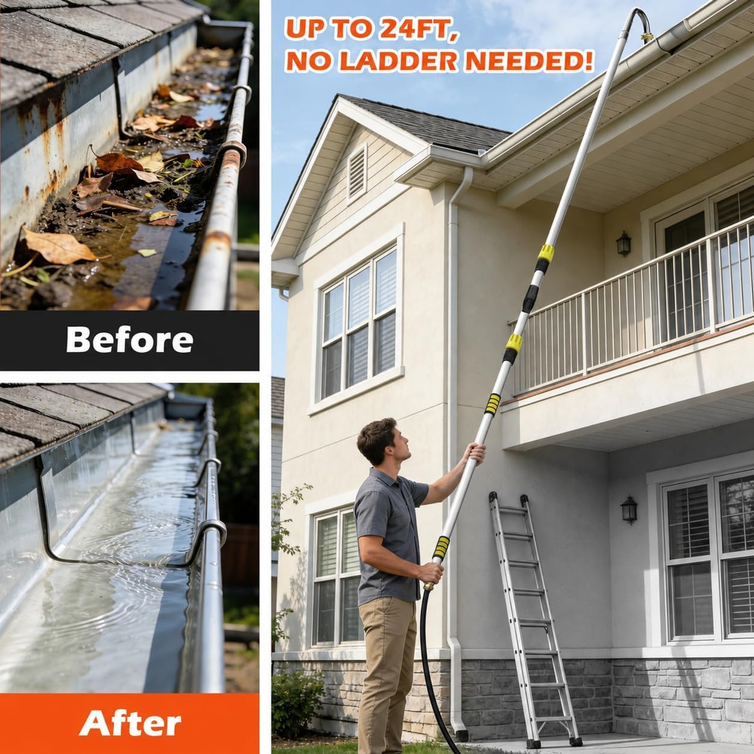Gutter Cleaning Tool with Telescopic Pole, 24 ft Reach: image 4